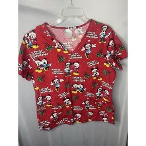 Women's M Disney Mickey Mouse‎ Meet Me Under The Mistletoe Christmas Scrub Nurse